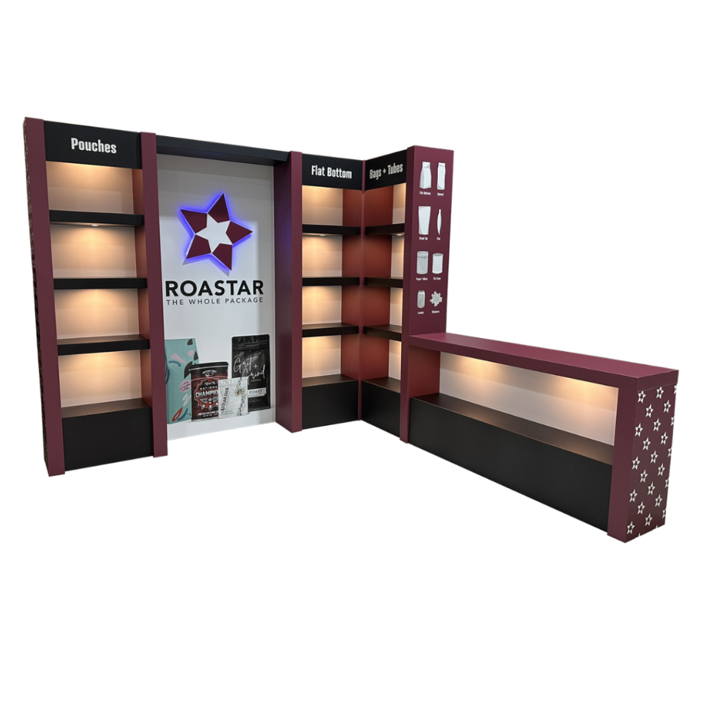 10' x 10' Booth with shelves, side low wall ODTS10-006